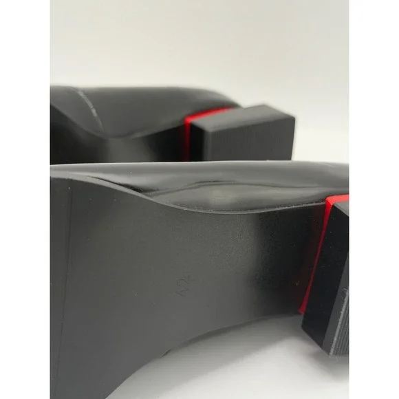 ROTCV Black Patent Leather Architectural Block Heel Pointed Toe Pumps Size 42 - Picture 6 of 6